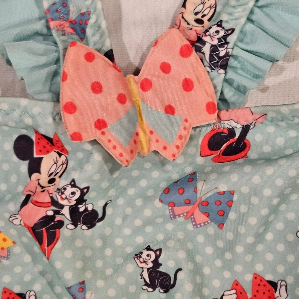 Disney Minnie Mouse & Figaro Girls Swimsuit‎ One Piece Ruffles Light Teal Size 4
